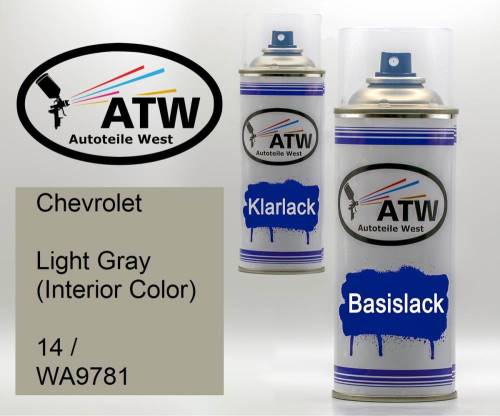 Chevrolet, Light Gray (Interior Color), 14 / WA9781: 400ml Sprühdose + 400ml Klarlack - Set, von ATW Autoteile West.